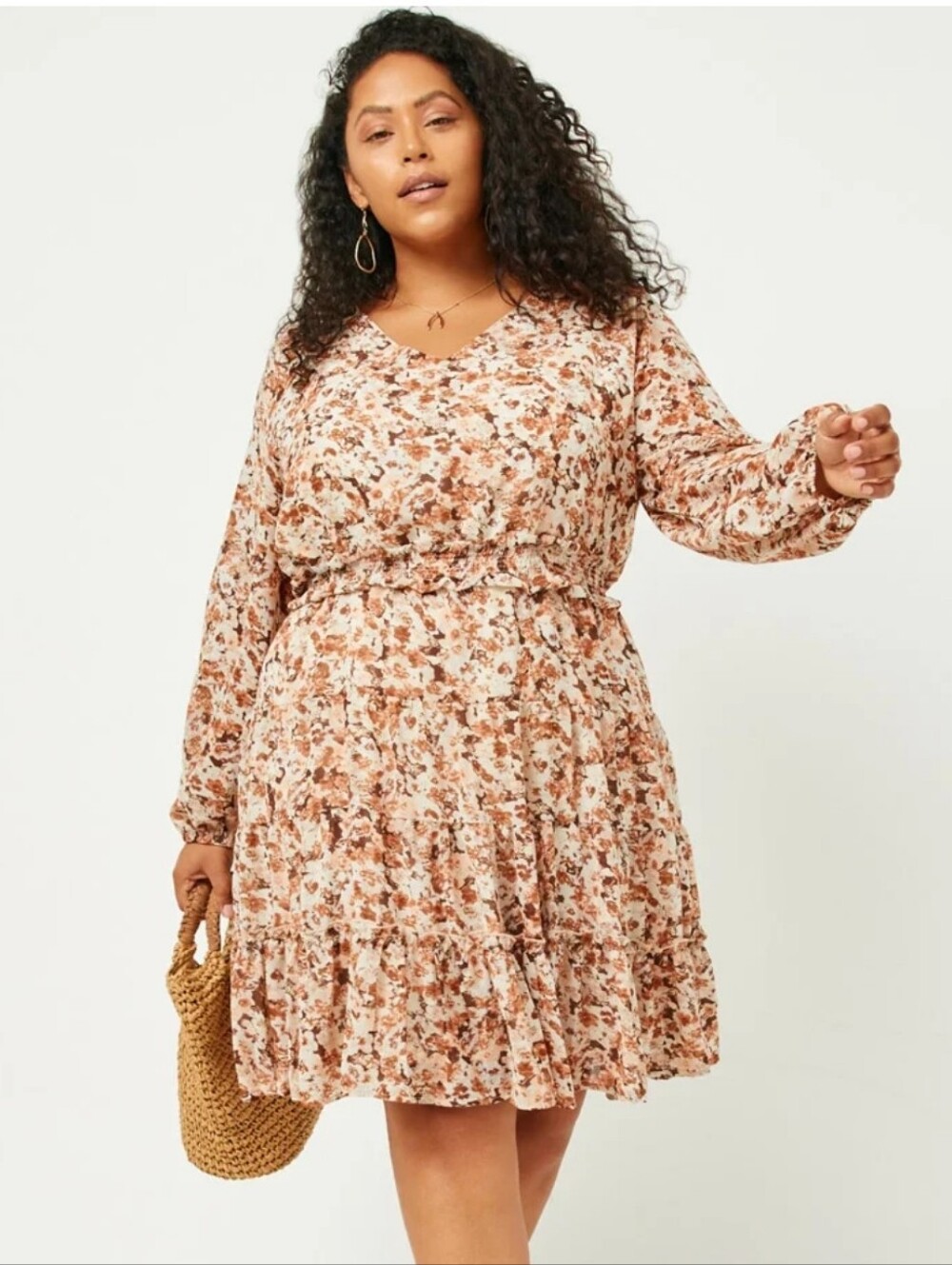 Hayden Los Angeles Floral Tiered Smocked Waist Boho Dress 1X NWOT